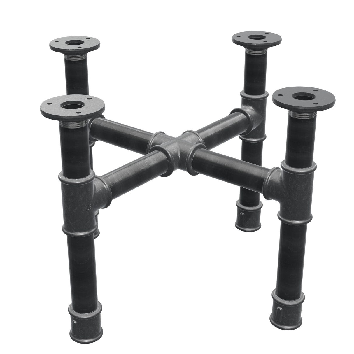 Base de mesa de centro, pés em cruz, ferro fundido e aço Ø 34 mm, 46 × 46 cm, altura 32 cm