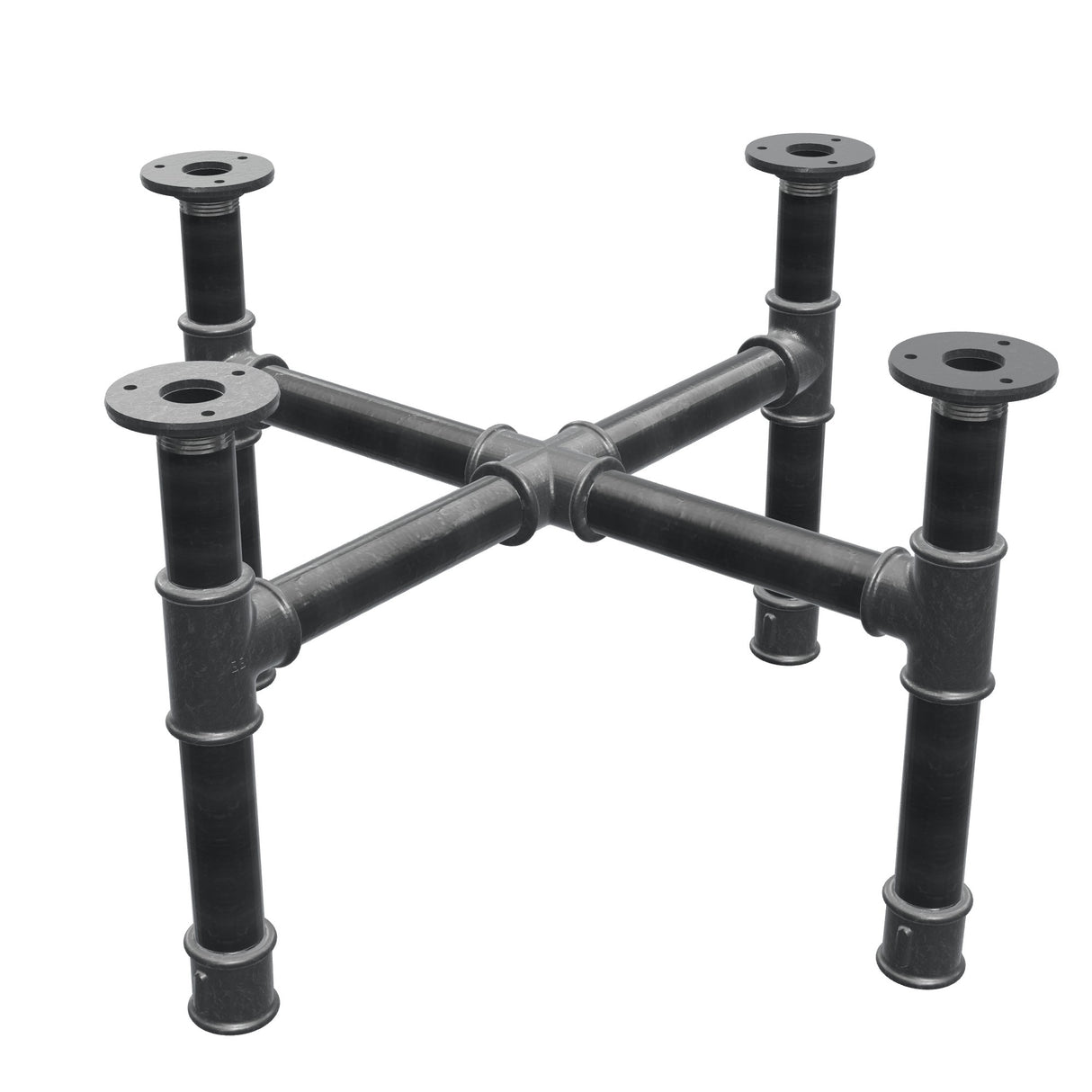 Base de mesa de centro, pés em cruz, ferro fundido e aço Ø 34 mm, 56 × 56 cm, altura 32 cm