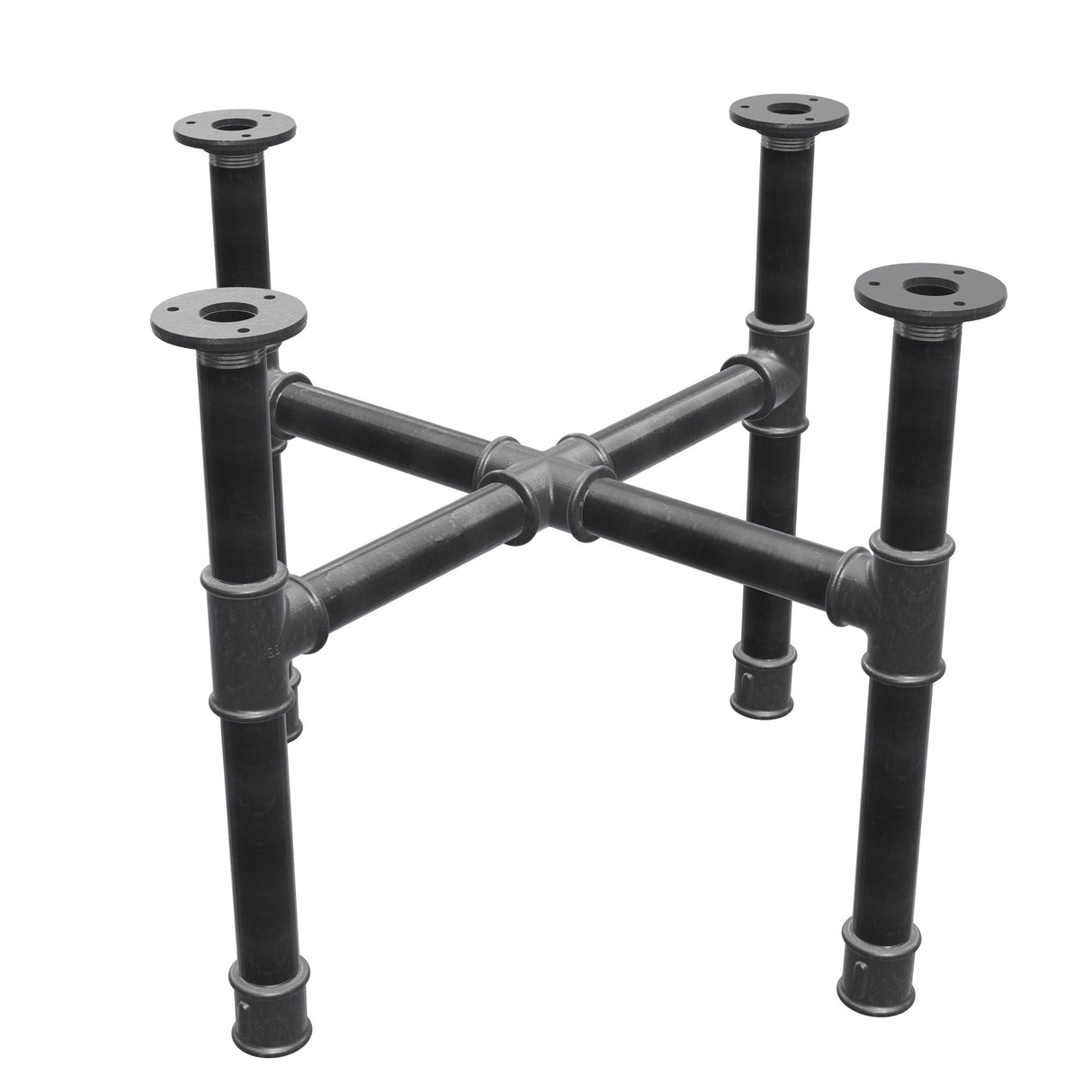 Base de mesa de centro, pés em cruz, ferro fundido e aço Ø 34 mm, 56 × 56 cm, altura 42 cm