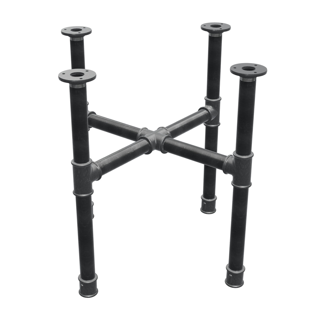 Base de mesa de centro, pés em cruz, ferro fundido e aço Ø 34 mm, 56 × 56 cm, altura 52 cm