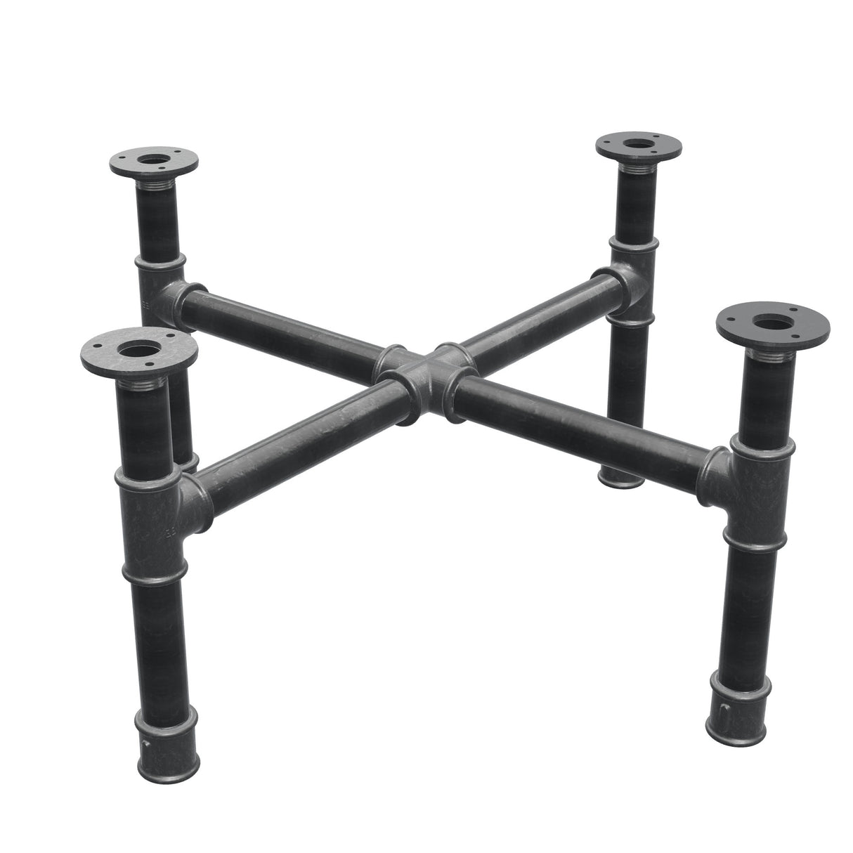 Base de mesa de centro, pés em cruz, ferro fundido e aço Ø 34 mm, 66 × 66 cm, altura 32 cm