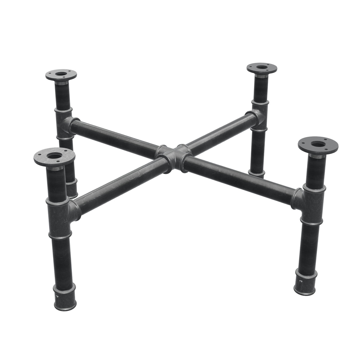 Base de mesa de centro, pés em cruz, ferro fundido e aço Ø 34 mm, 76 × 76 cm, altura 32 cm