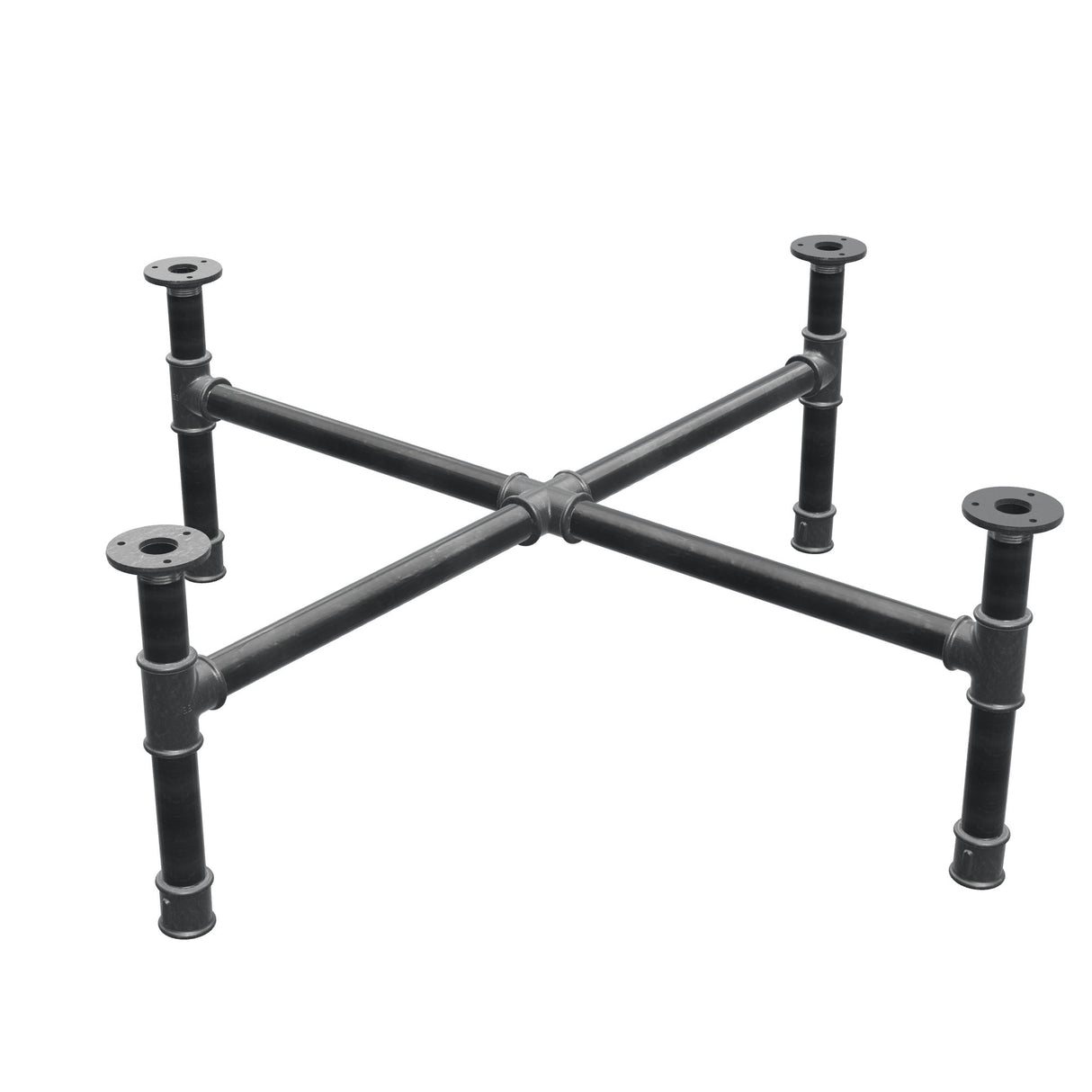 Base de mesa de centro, pés em cruz, ferro fundido e aço Ø 34 mm, 96 × 96 cm, altura 32 cm