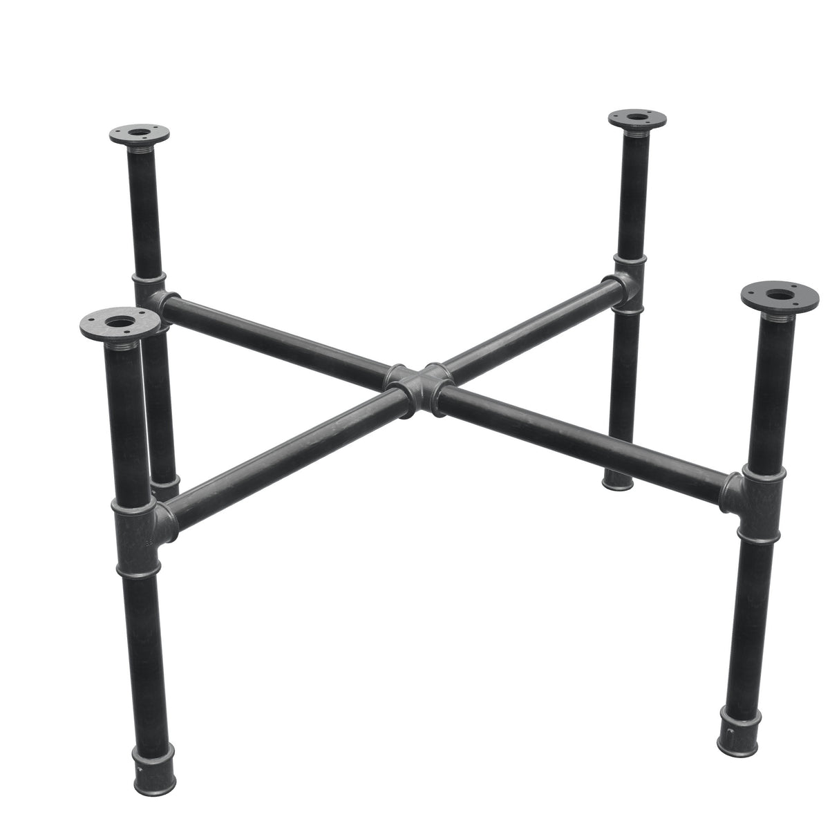 Base de mesa de centro, pés em cruz, ferro fundido e aço Ø 34 mm, 96 × 96 cm, altura 52 cm
