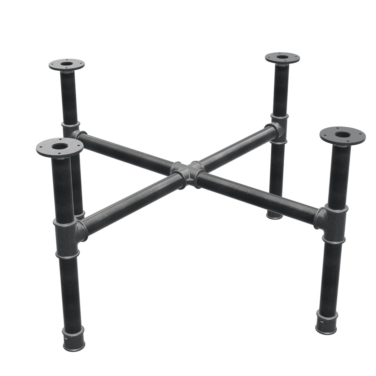 Base de mesa de centro, pés em cruz, ferro fundido e aço Ø 42 mm, 101 × 101 cm, altura 54 cm