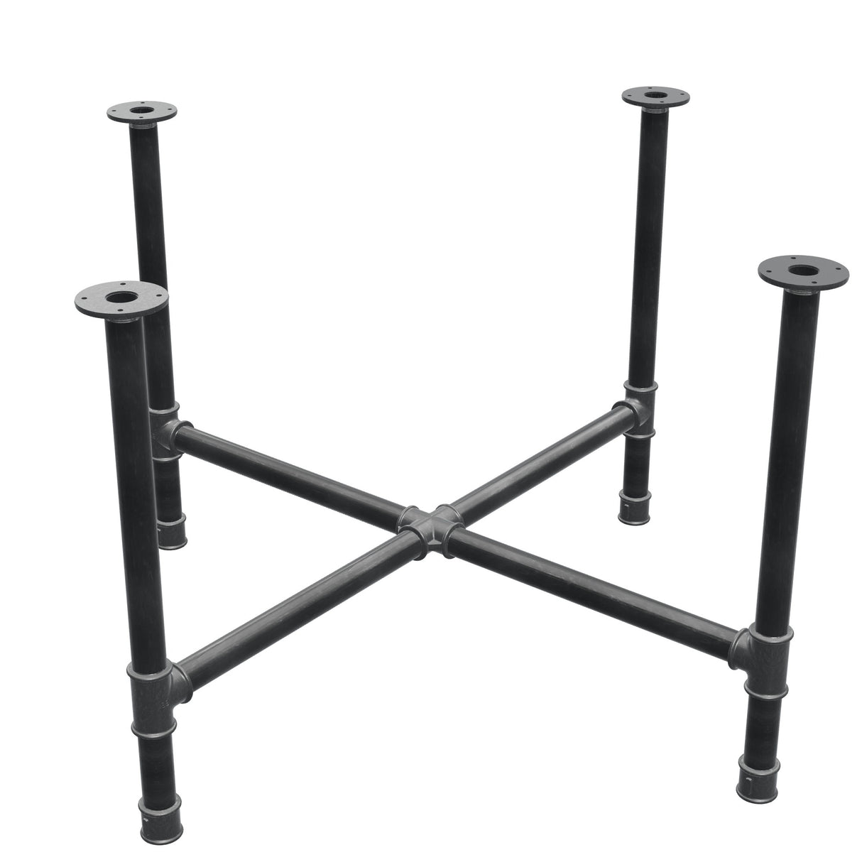 Base de mesa de jantar, pés em cruz, ferro fundido e aço Ø 42 mm, 121 × 121 cm, altura 74 cm
