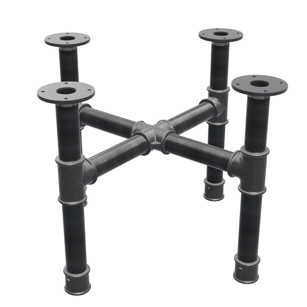 Base de mesa de centro, pés em cruz, ferro fundido e aço Ø 42 mm, 61 × 61 cm, altura 44 cm