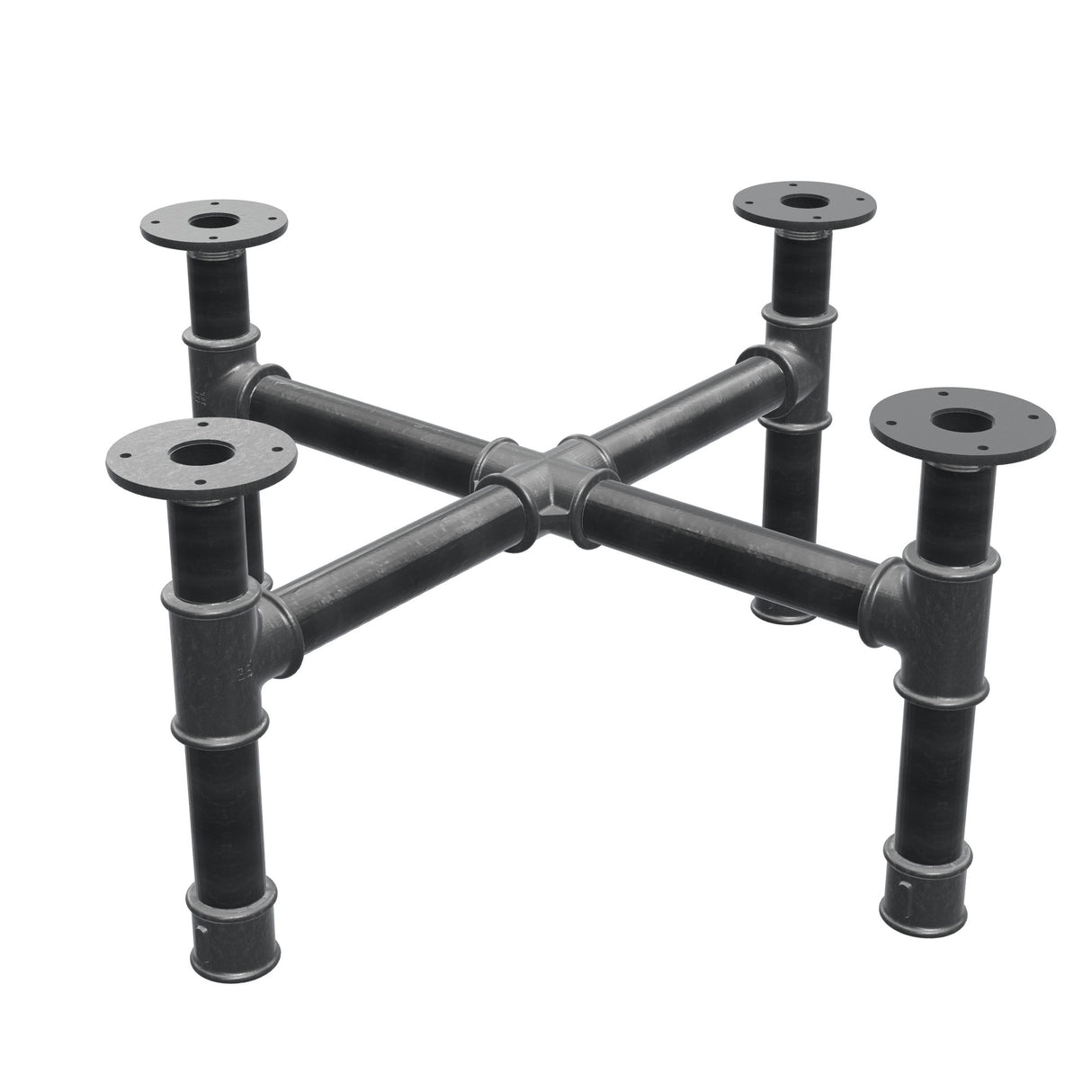 Base de mesa de centro, pés em cruz, ferro fundido e aço Ø 42 mm, 71 × 71 cm, altura 34 cm