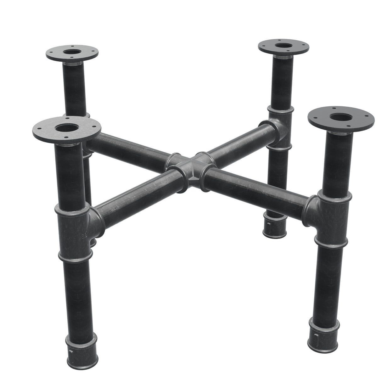 Base de mesa de centro, pés em cruz, ferro fundido e aço Ø 42 mm, 71 × 71 cm, altura 44 cm