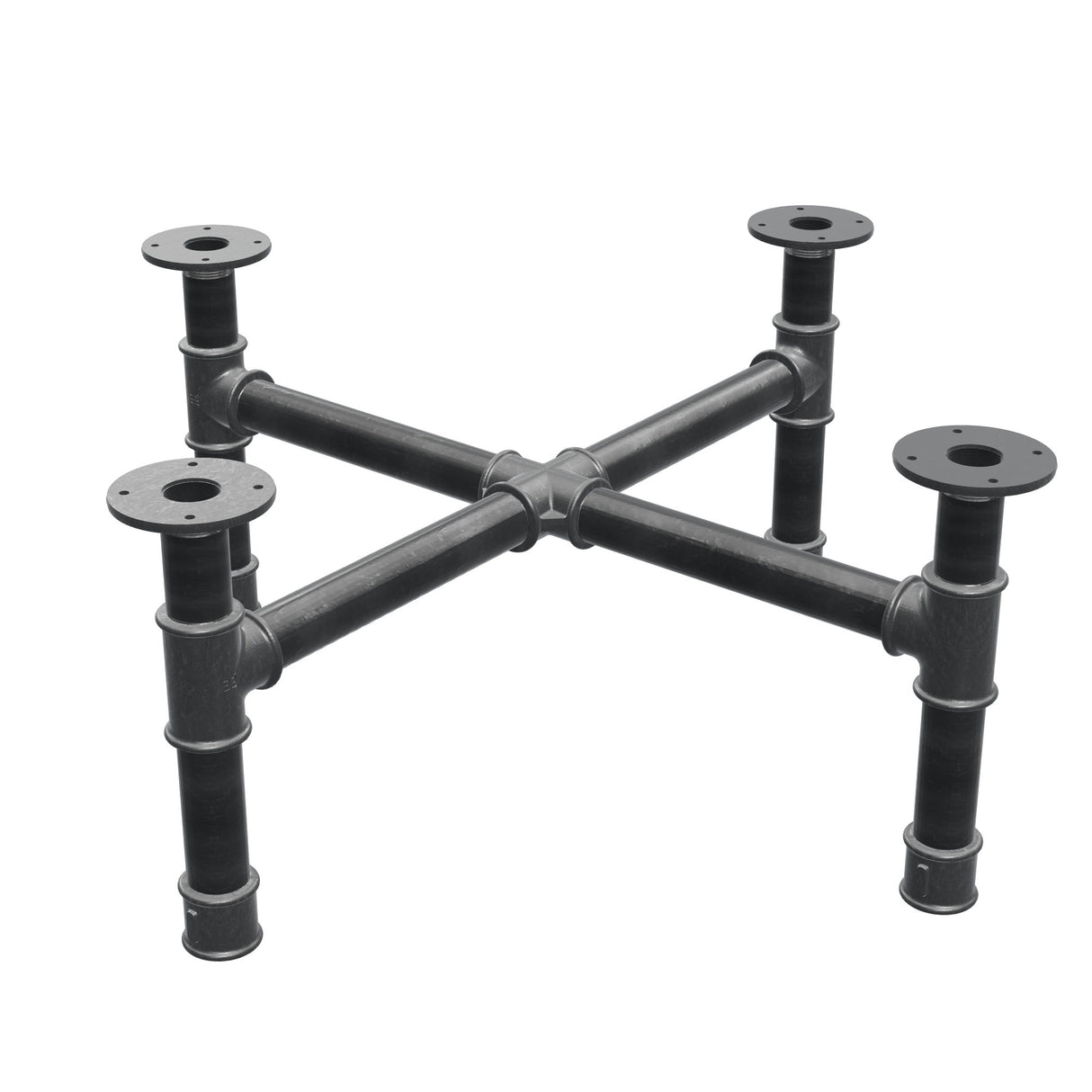 Base de mesa de centro, pés em cruz, ferro fundido e aço Ø 42 mm, 81 × 81 cm, altura 34 cm