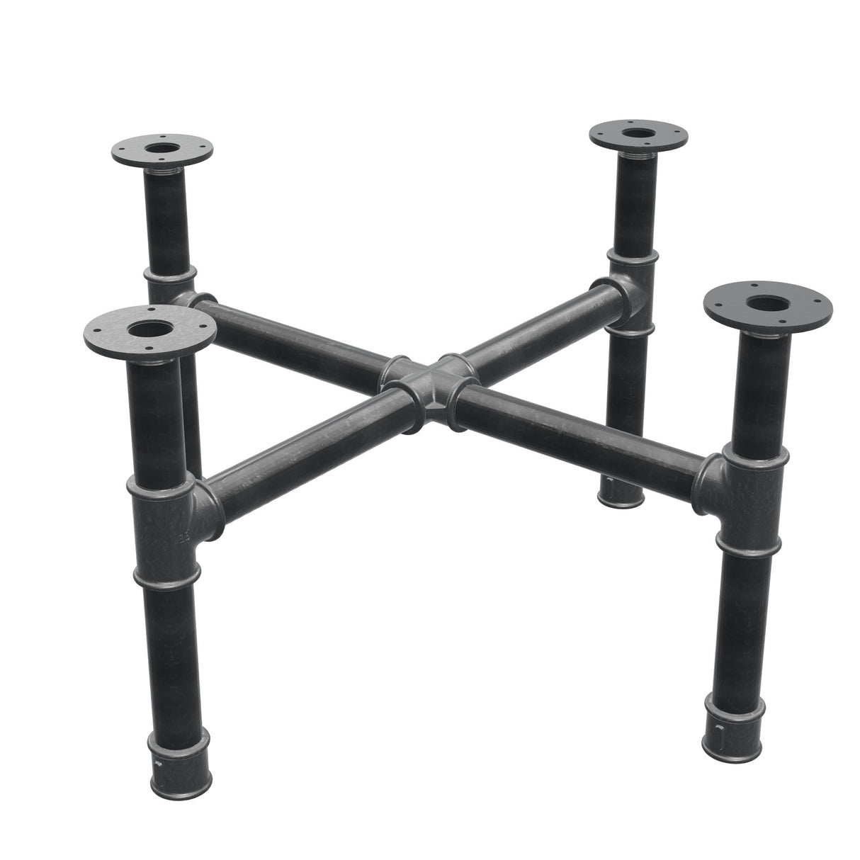Base de mesa de centro, pés em cruz, ferro fundido e aço Ø 42 mm, 81 × 81 cm, altura 44 cm