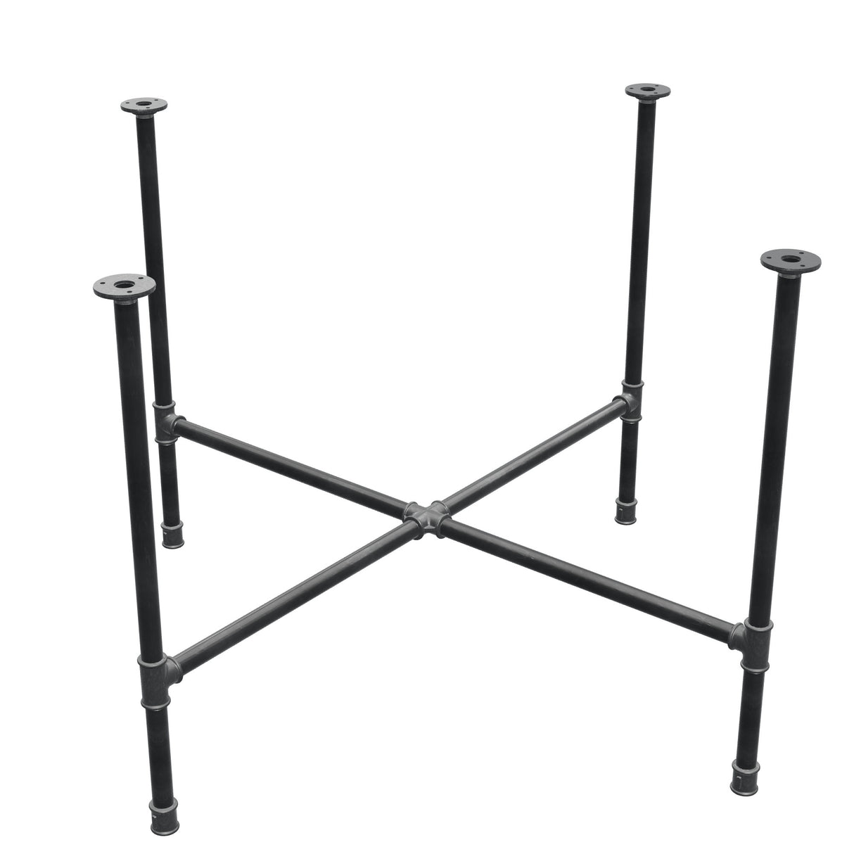 Base de mesa de jantar, pés em cruz, ferro fundido e aço Ø 27 mm, 115 × 115 cm, altura 74 cm