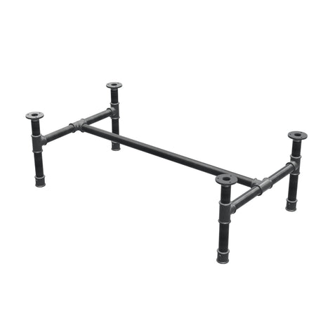 Base de mesa de centro, estrutura em H, ferro fundido e aço Ø 34 mm, 102 × 56 cm, altura 32 cm