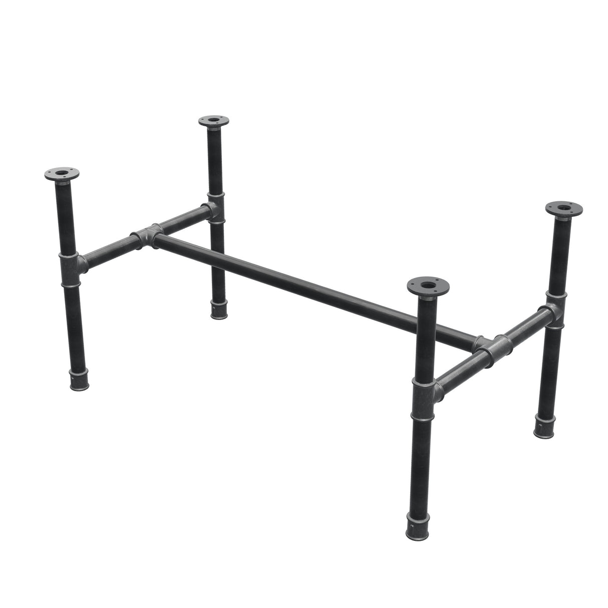 Base de mesa de centro, estrutura em H, ferro fundido e aço Ø 34 mm, 102 × 56 cm, altura 52 cm