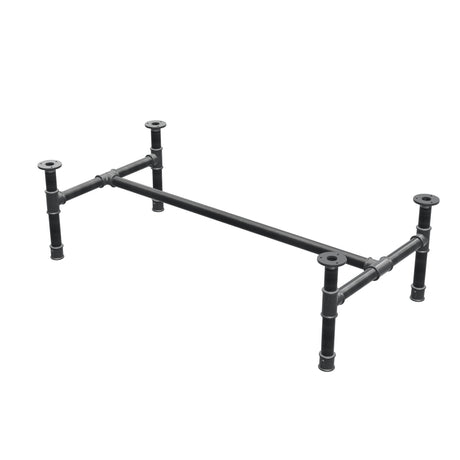Base de mesa de centro, estrutura em H, ferro fundido e aço Ø 34 mm, 112 × 56 cm, altura 32 cm