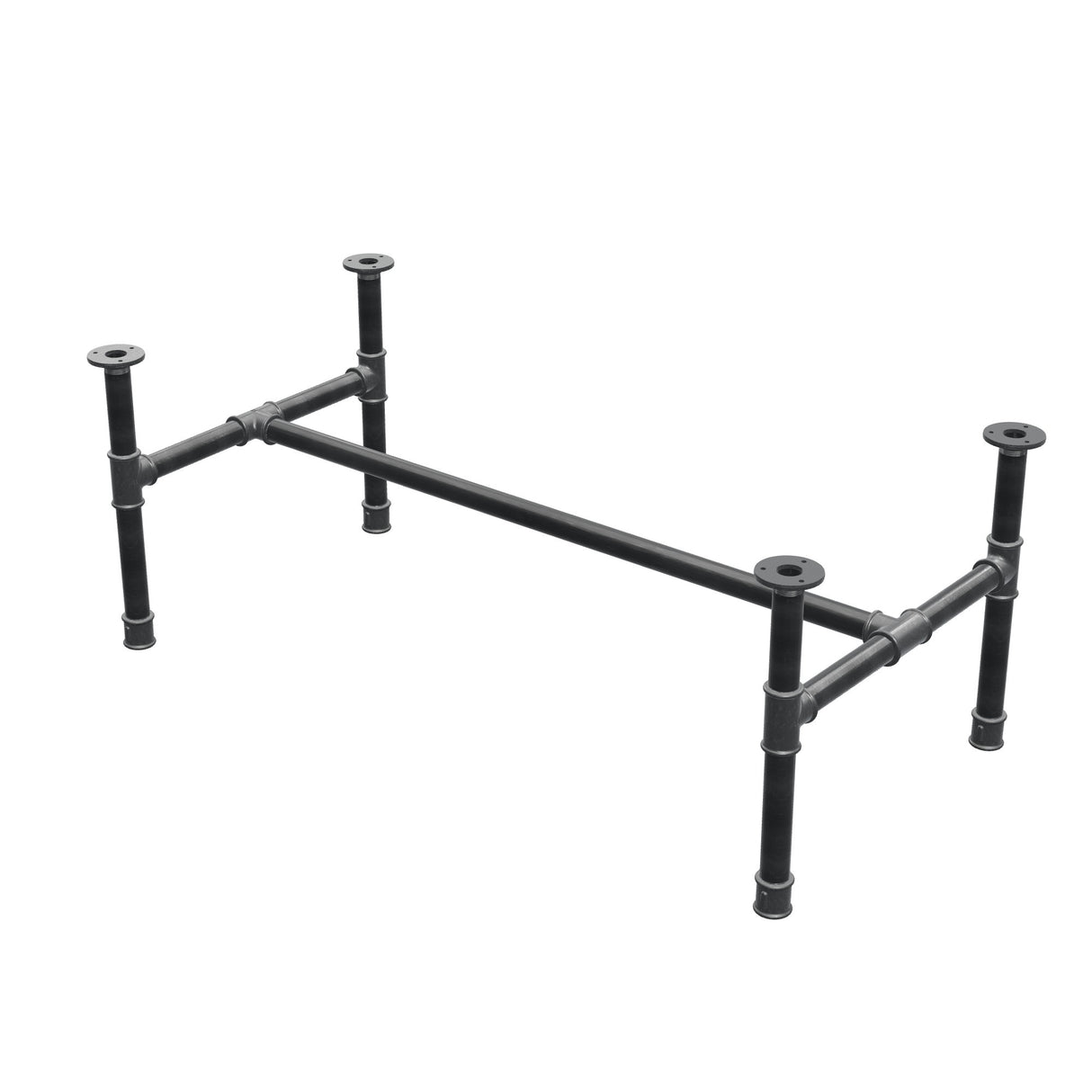 Base de mesa de centro, estrutura em H, ferro fundido e aço Ø 34 mm, 112 × 56 cm, altura 42 cm