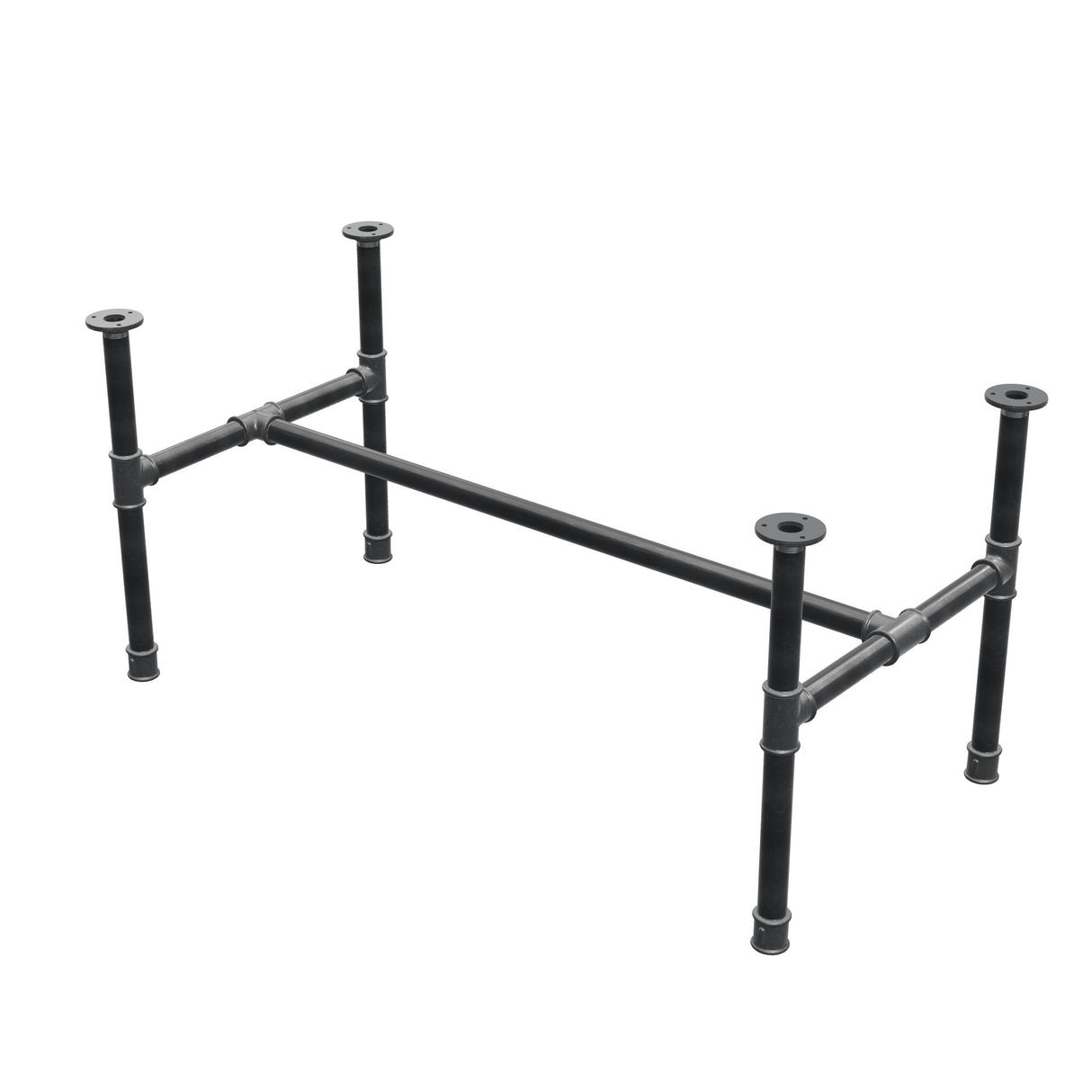 Base de mesa de centro, estrutura em H, ferro fundido e aço Ø 34 mm, 112 × 56 cm, altura 52 cm