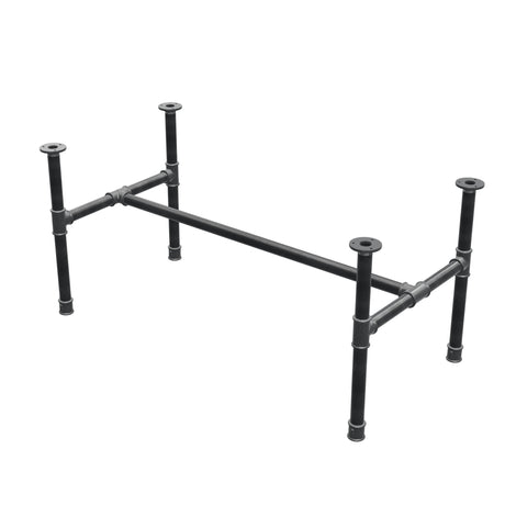 Base de mesa de centro, estrutura em H, ferro fundido e aço Ø 34 mm, 112 × 56 cm, altura 52 cm