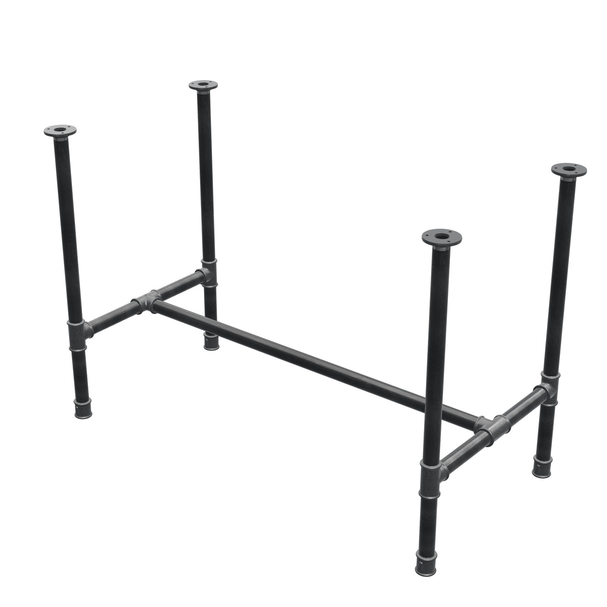 Base de mesa de jantar, estrutura em H, ferro fundido e aço Ø 34 mm, 112 × 56 cm, altura 75 cm