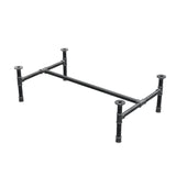 Base de mesa de centro, estrutura em H, ferro fundido e aço Ø 34 mm, 112 × 66 cm, altura 32 cm