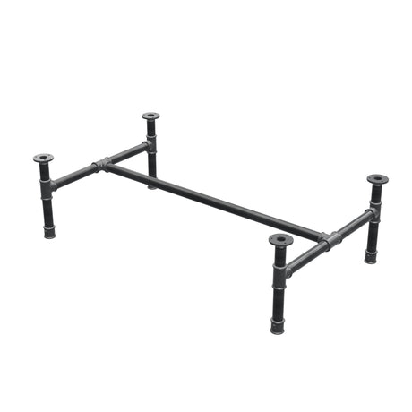 Base de mesa de centro, estrutura em H, ferro fundido e aço Ø 34 mm, 112 × 66 cm, altura 32 cm