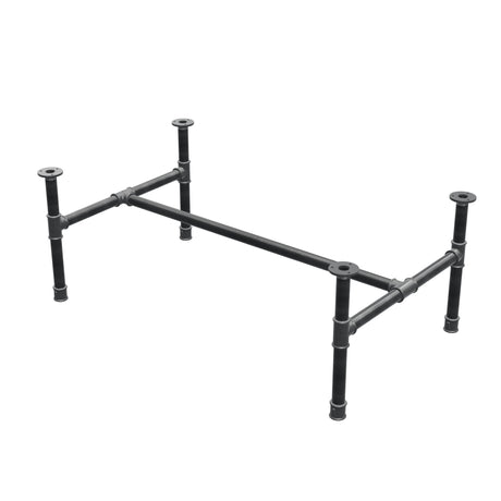 Base de mesa de centro, estrutura em H, ferro fundido e aço Ø 34 mm, 112 × 66 cm, altura 42 cm