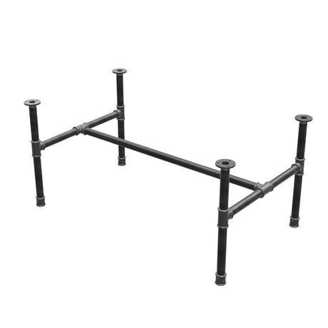 Base de mesa de centro, estrutura em H, ferro fundido e aço Ø 34 mm, 112 × 66 cm, altura 52 cm