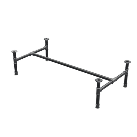 Base de mesa de centro, estrutura em H, ferro fundido e aço Ø 34 mm, 132 × 66 cm, altura 32 cm