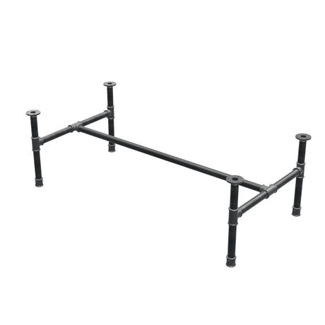 Base de mesa de centro, estrutura em H, ferro fundido e aço Ø 34 mm, 132 × 66 cm, altura 42 cm