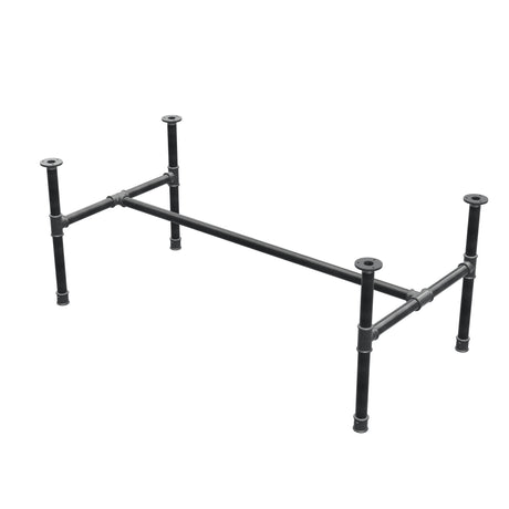 Base de mesa de centro, estrutura em H, ferro fundido e aço Ø 34 mm, 132 × 66 cm, altura 52 cm