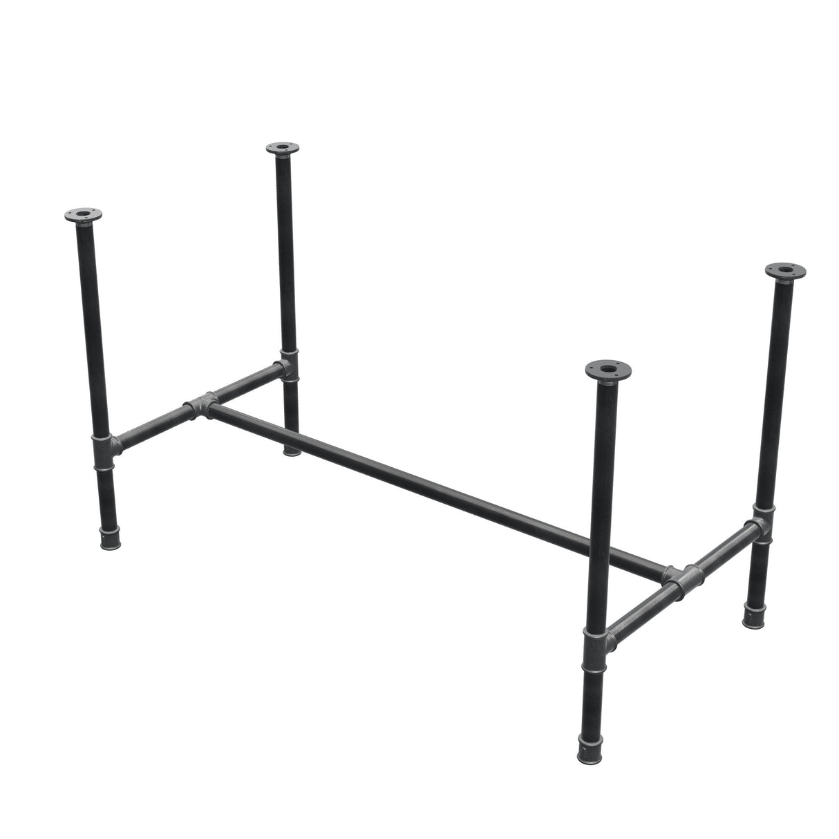 Base de mesa de jantar, estrutura em H, ferro fundido e aço Ø 34 mm, 132 × 66 cm, altura 75 cm