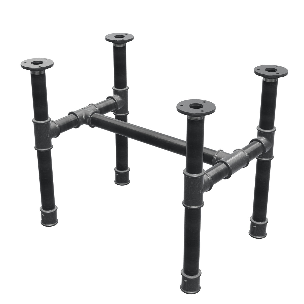 Base de mesa de centro, estrutura em H, ferro fundido e aço Ø 34 mm, 52 × 36 cm, altura 42 cm