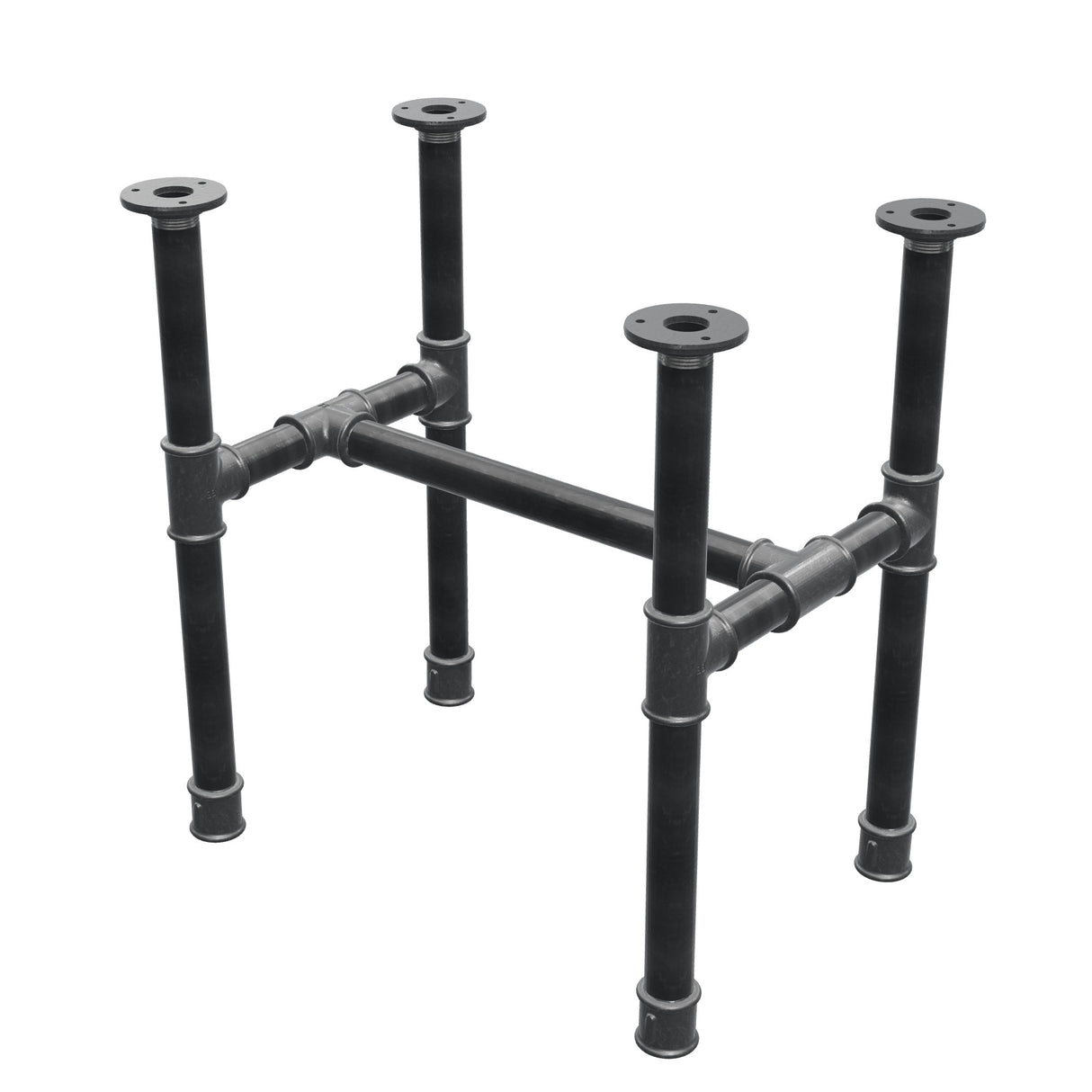 Base de mesa de centro, estrutura em H, ferro fundido e aço Ø 34 mm, 52 × 36 cm, altura 52 cm