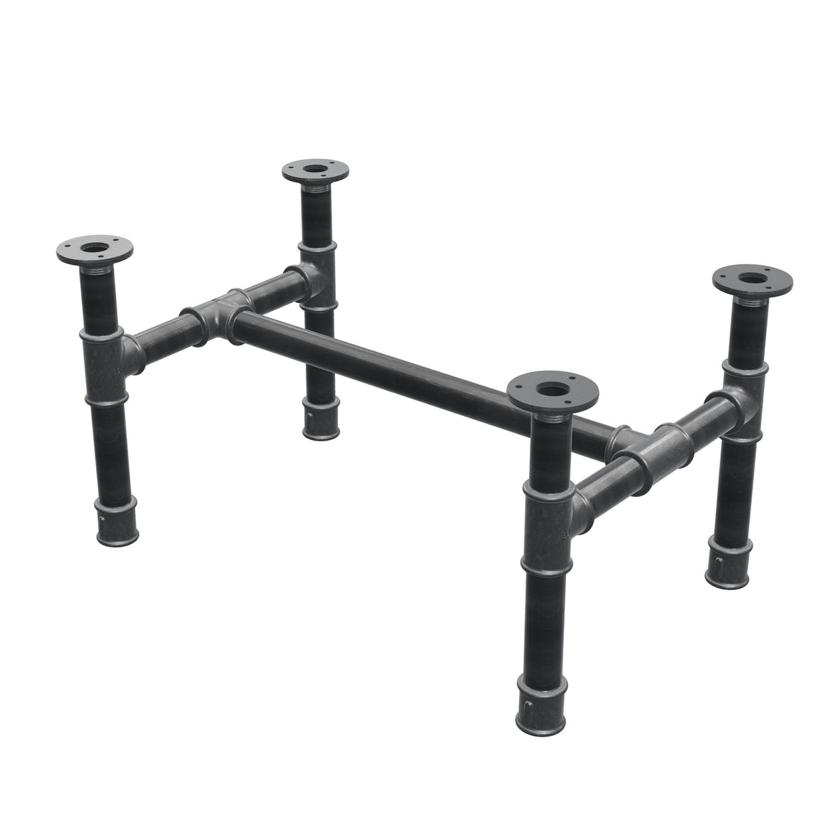 Base de mesa de centro, estrutura em H, ferro fundido e aço Ø 34 mm, 62 × 40 cm, altura 32 cm
