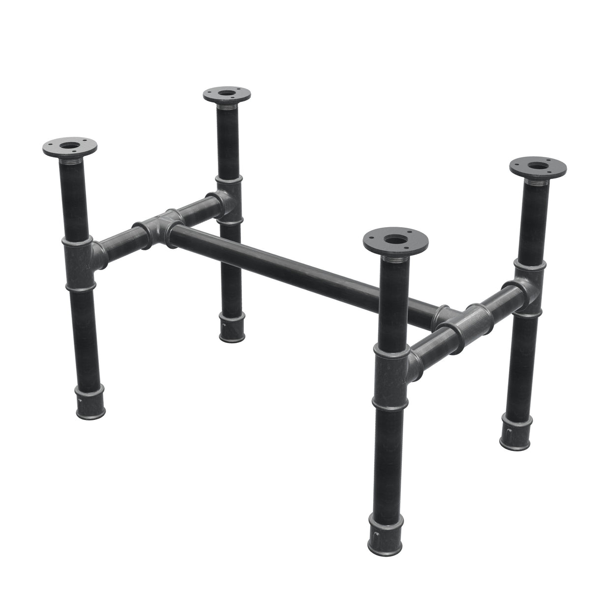 Base de mesa de centro, estrutura em H, ferro fundido e aço Ø 34 mm, 62 × 40 cm, altura 42 cm