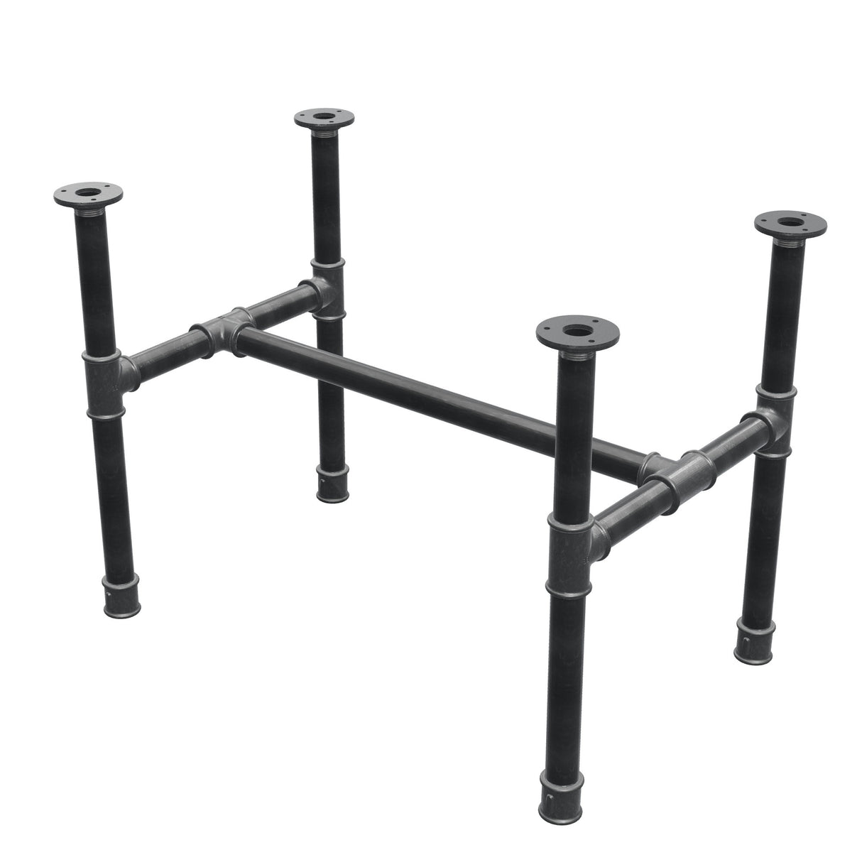 Base de mesa de centro, estrutura em H, ferro fundido e aço Ø 34 mm, 72 × 46 cm, altura 52 cm