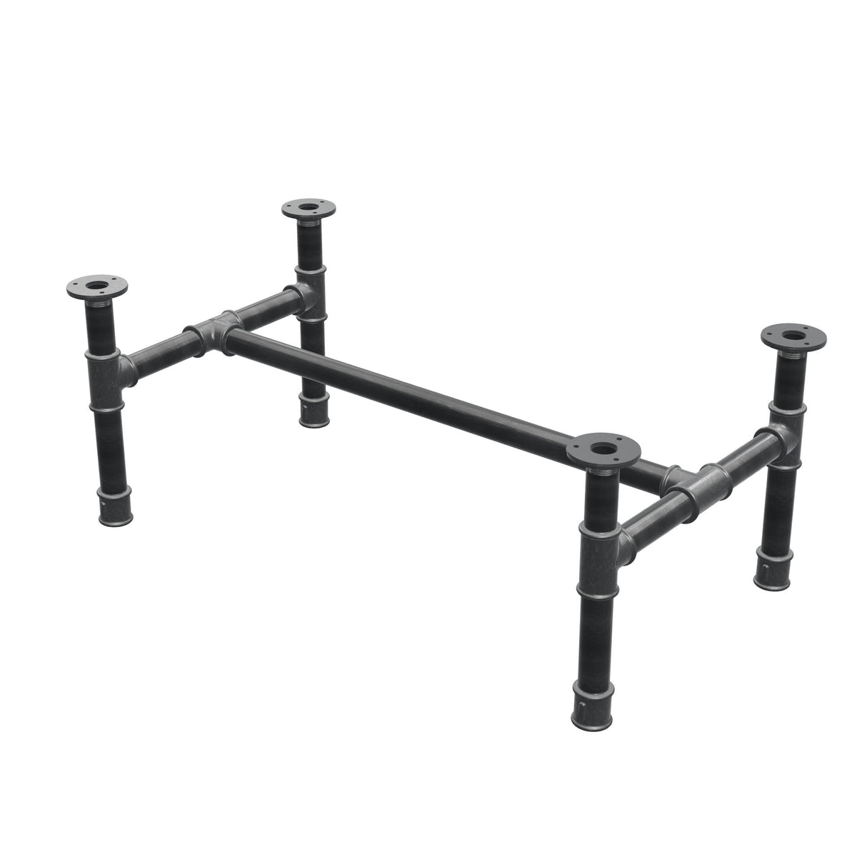 Base de mesa de centro, estrutura em H, ferro fundido e aço Ø 34 mm, 82 × 46 cm, altura 32 cm