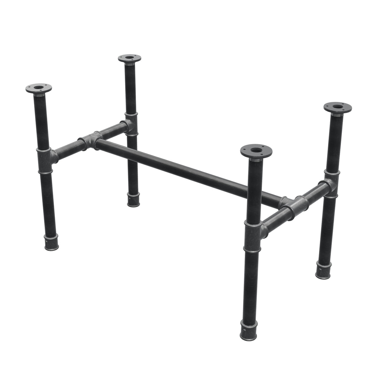 Base de mesa de centro, estrutura em H, ferro fundido e aço Ø 34 mm, 82 × 46 cm, altura 52 cm
