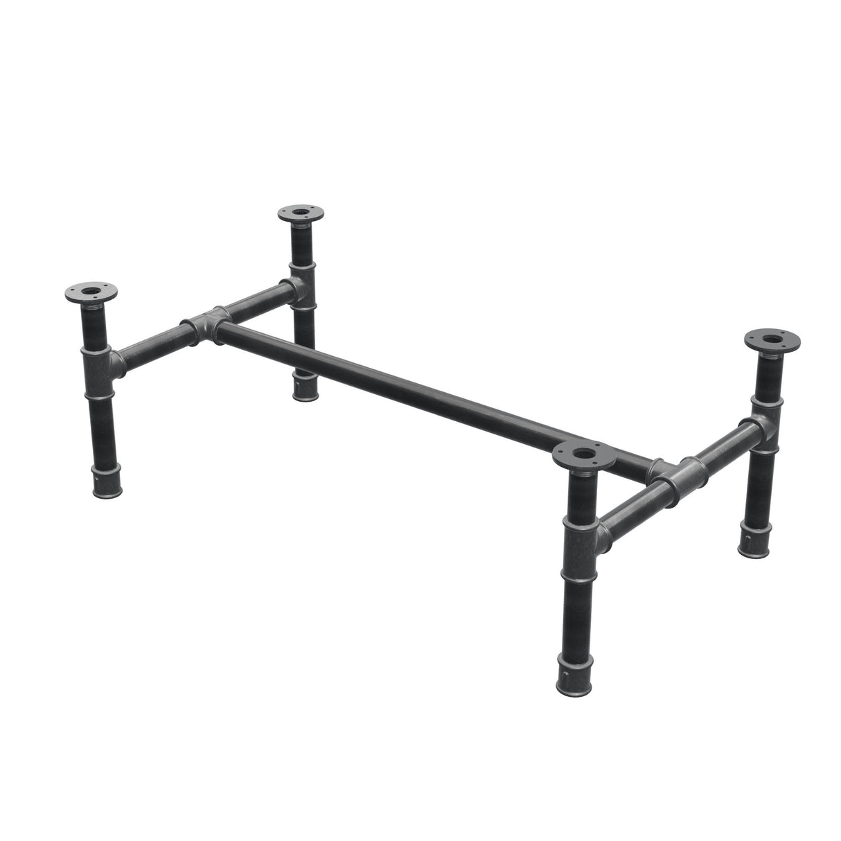 Base de mesa de centro, estrutura em H, ferro fundido e aço Ø 34 mm, 92 × 52 cm, altura 32 cm