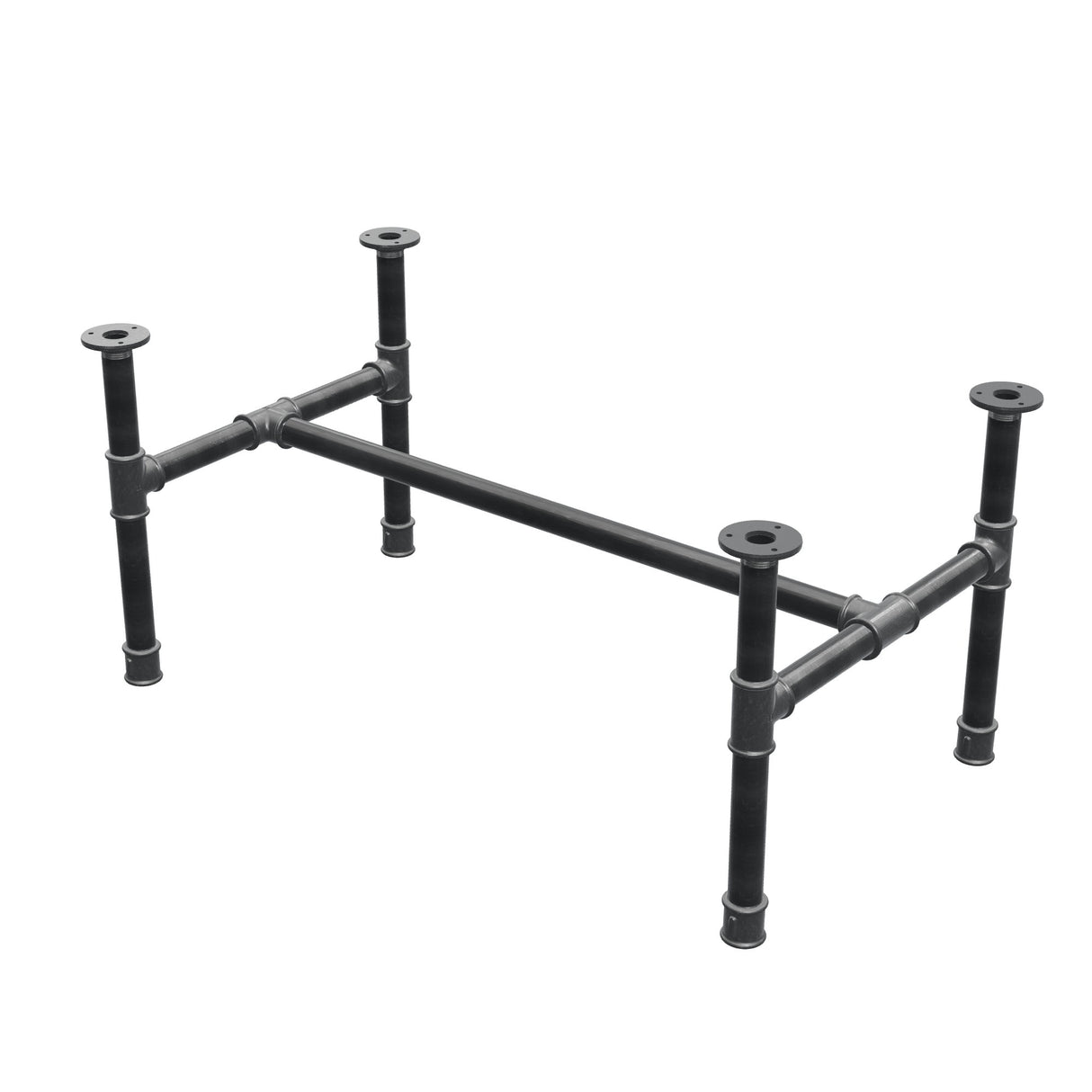 Base de mesa de centro, estrutura em H, ferro fundido e aço Ø 34 mm, 92 × 52 cm, altura 42 cm