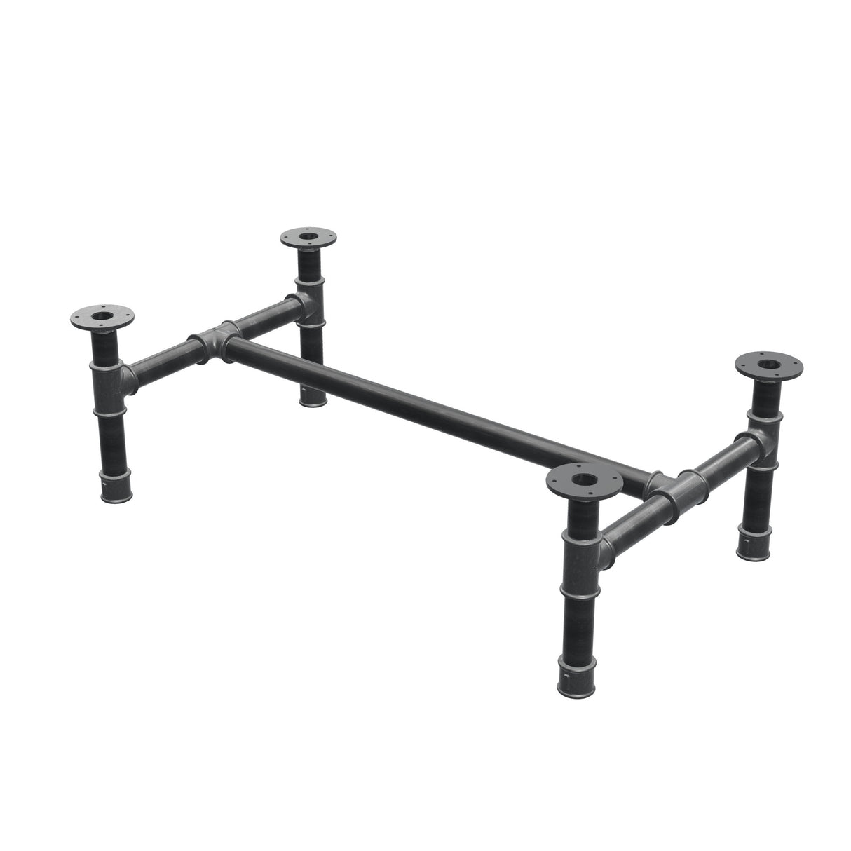 Base de mesa de centro, estrutura em H, ferro fundido e aço Ø 42 mm, 106 × 61 cm, altura 34 cm