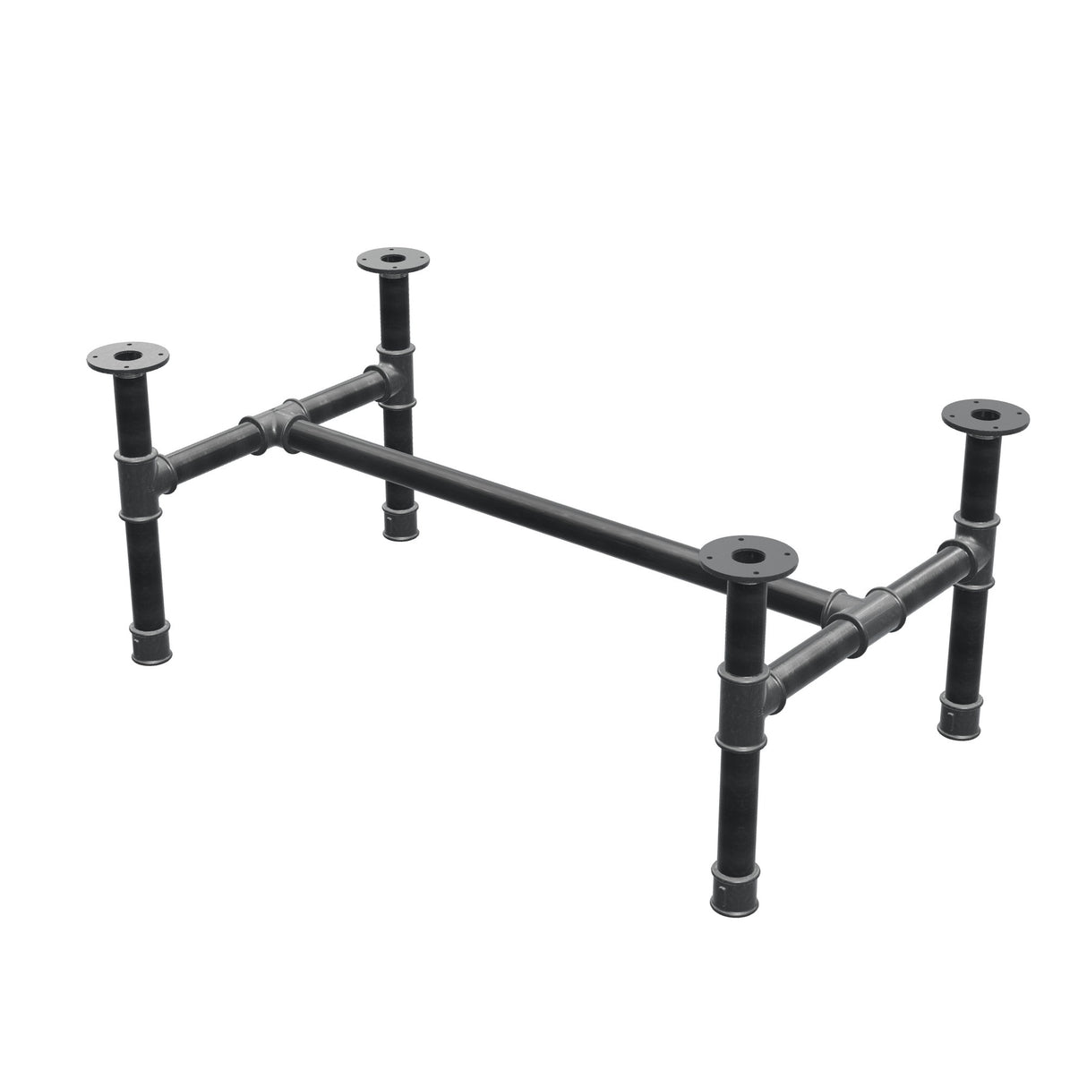 Base de mesa de centro, estrutura em H, ferro fundido e aço Ø 42 mm, 106 × 61 cm, altura 44 cm