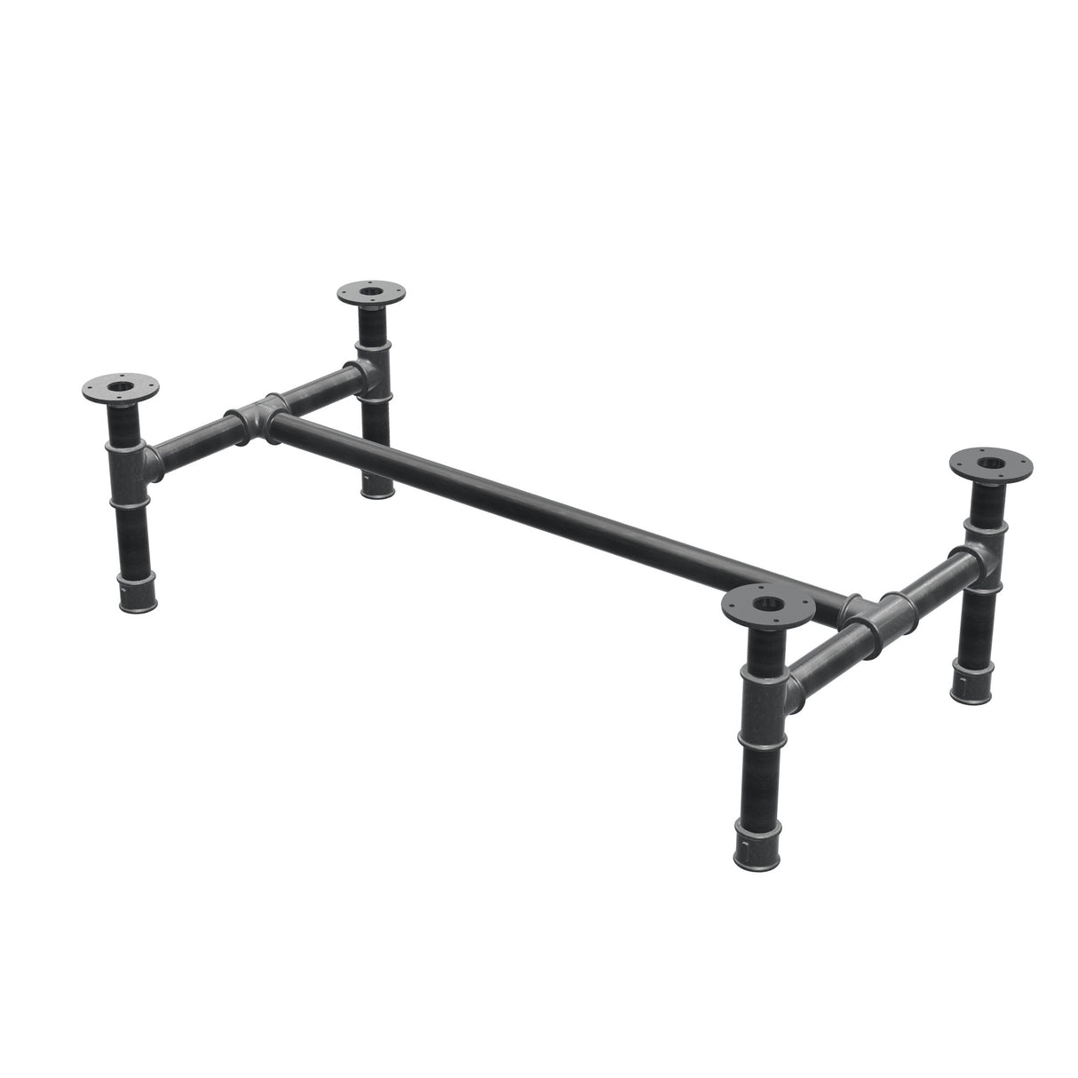 Base de mesa de centro, estrutura em H, ferro fundido e aço Ø 42 mm, 116 × 61 cm, altura 34 cm