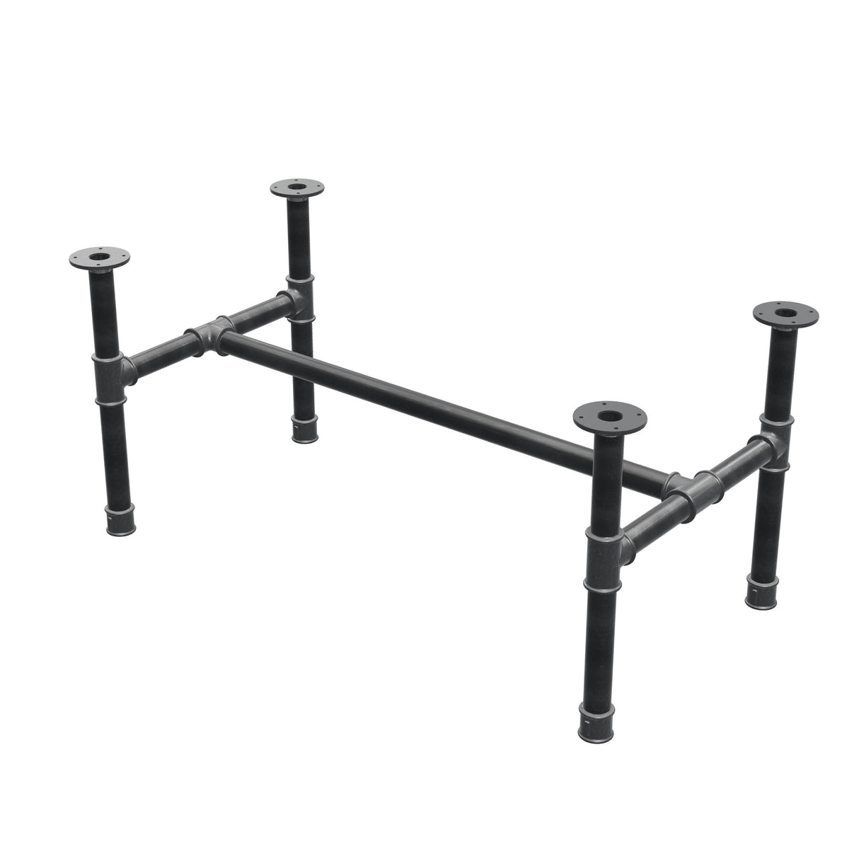 Base de mesa de centro, estrutura em H, ferro fundido e aço Ø 42 mm, 116 × 61 cm, altura 54 cm