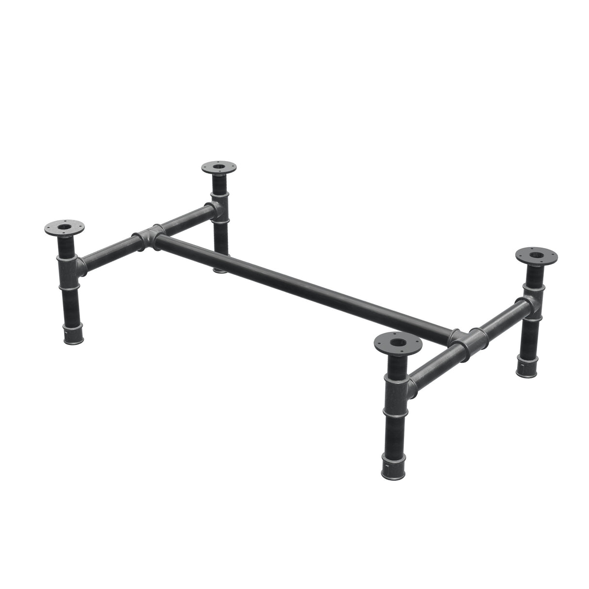 Base de mesa de centro, estrutura em H, ferro fundido e aço Ø 42 mm, 116 × 71 cm, altura 34 cm