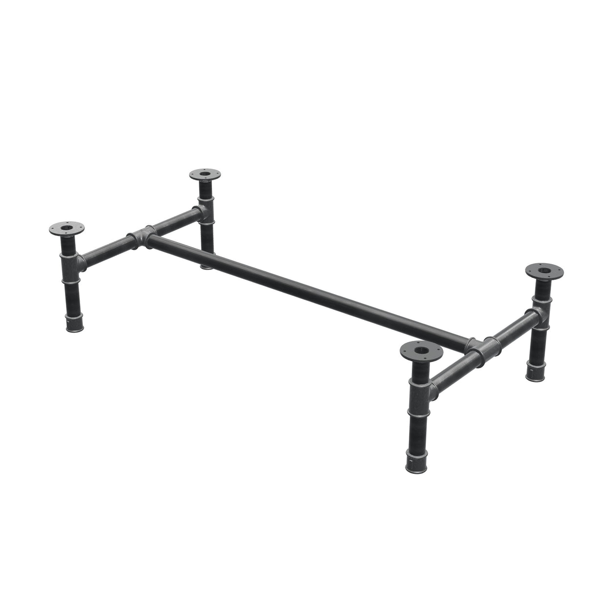 Base de mesa de centro, estrutura em H, ferro fundido e aço Ø 42 mm, 136 × 71 cm, altura 34 cm