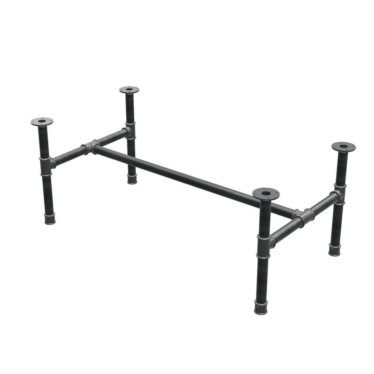 Base de mesa de centro, estrutura em H, ferro fundido e aço Ø 42 mm, 136 × 71 cm, altura 54 cm