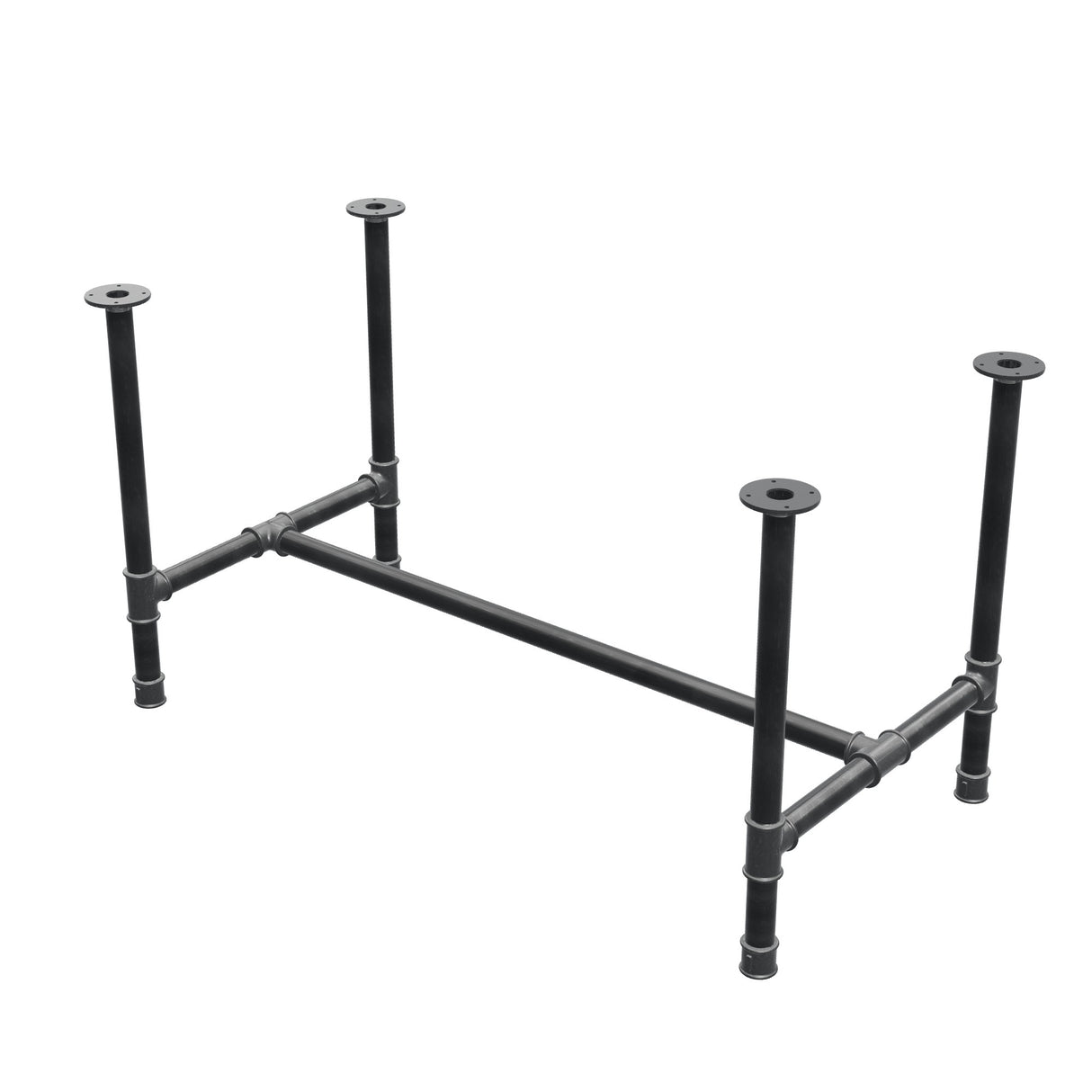 Base de mesa de jantar, estrutura em H, ferro fundido e aço Ø 42 mm, 136 × 71 cm, altura 74 cm