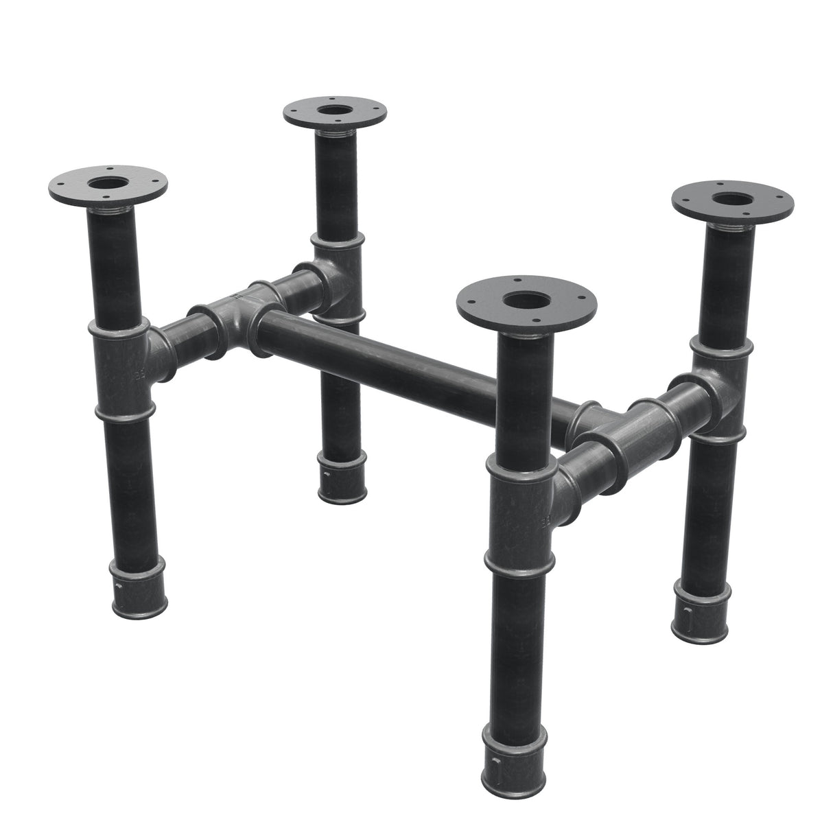 Base de mesa de centro, estrutura em H, ferro fundido e aço Ø 42 mm, 56 × 41 cm, altura 44 cm