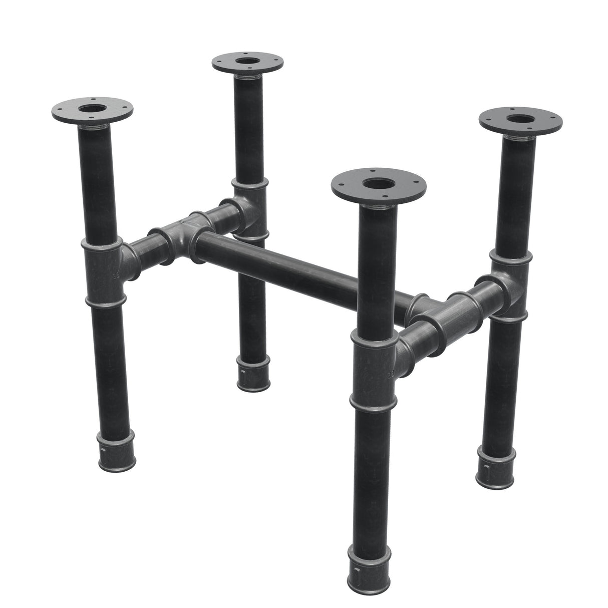 Base de mesa de centro, estrutura em H, ferro fundido e aço Ø 42 mm, 56 × 41 cm, altura 54 cm